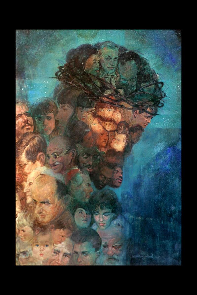 Painting of Christ surrounded by faces